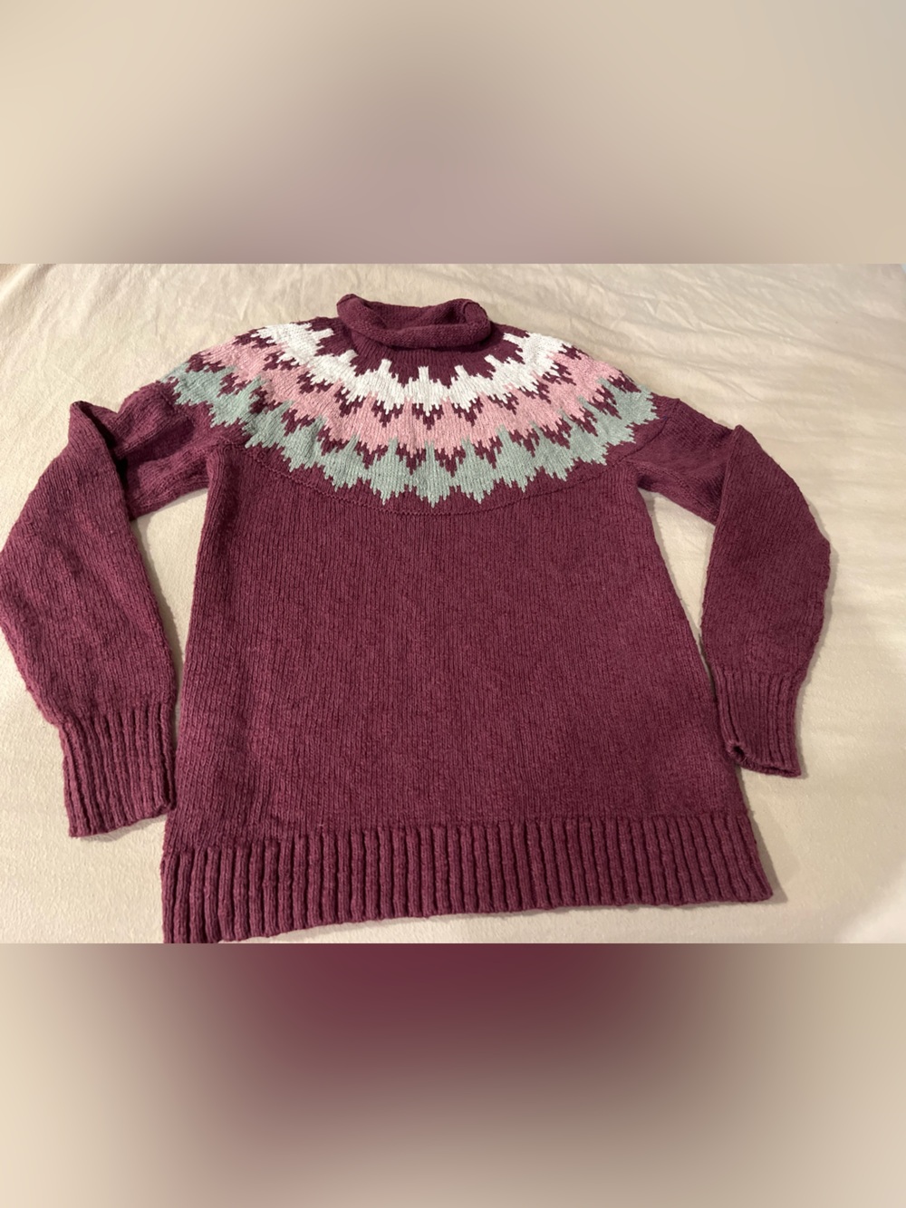 L.L. Bean Maroon Fair Isle Turtleneck Sweater
